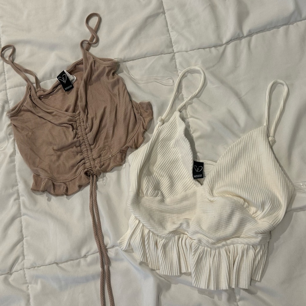 2 NWOT Windsor Cropped Camis. Ruffle & Drawstring details.
